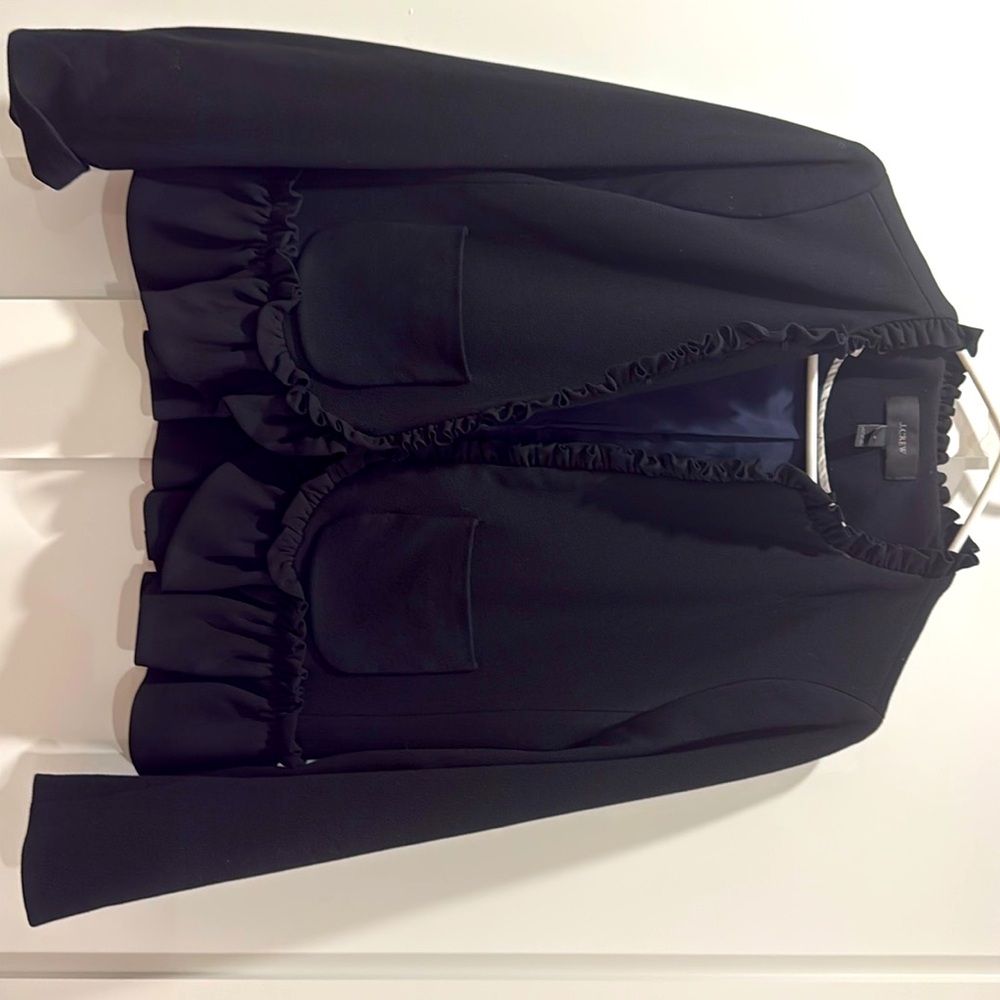 J Crew Mixed Media Ruffle trim blazer.  Size 8